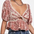 Free People Yours Truly Mauve Velvet Peplum Crop Top Front Twist Cut Out. Size S