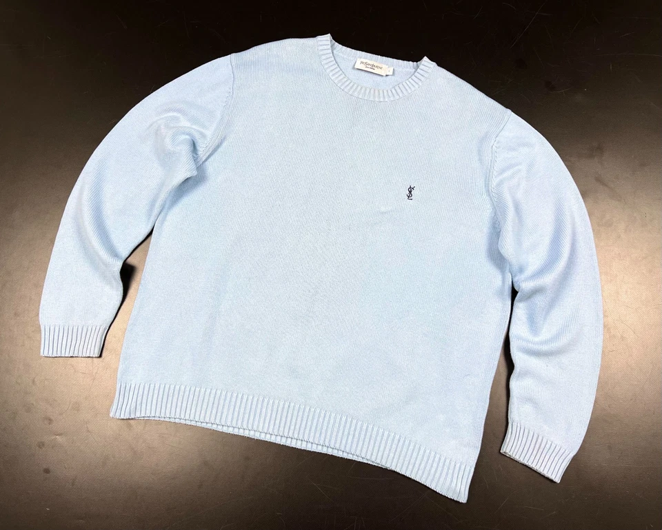 Suéteres de algodón azul vintage para hombre Yves Saint Laurent logotipo YSL sudadera talla L Foto 1 de 4