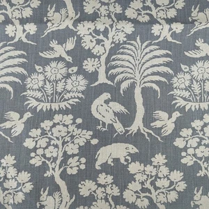 Schumacher Woodland Silhouette Fabric Steel Gray 176175 Slubbed Linen Botanical - Picture 1 of 6
