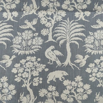 Schumacher Woodland Silhouette Fabric Steel Gray 176175 Slubbed Linen Botanical - Image 1 of 4