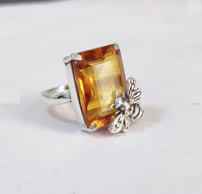 Honey Bee Citrine Gemstone Ring Solid 925 Sterling Silver Ring All Size R339 - Image 1 of 4