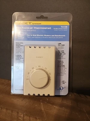 CADET Honeywell Mechanical Thermostat T410B Double Pole White 120 208 240 volts - Image 1 of 2