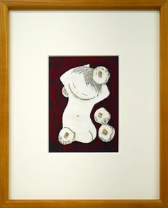 Kaoru Kawano Color woodblock Print "Tsubaki (Child)" Framed Japanese Art - Picture 1 of 7