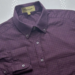 Paul Stuart Mens Size L Burgundy Check Button Down Made In Italy - Picture 1 of 4