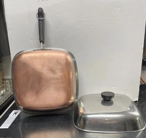 Vintage Revere Ware Pre 68 SQUARE Skillet Pan W/Lid Copper Clad SS 9” NICE - Picture 1 of 10