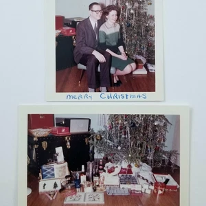 2 Vintage Photos Look What Santa Left Christmas Presents 1963 Snapshot - Picture 1 of 7