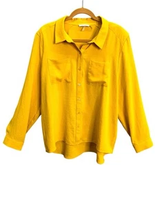 Calvin Klein Women's Sz XL Mustard Yellow Blouse Puff Long Sleeves Patch Pockets - Imagen 1 de 13