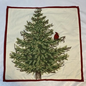 Pottery Barn Pillow Cover Holiday Winter Cardinal Tree 20x20 Cotton Embroidered - Picture 1 of 11