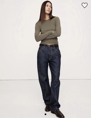 Top Acanalado Manga Larga BANANA REPUBLIC NUEVO CON ETIQUETAS Mezcla MODAL L Oliva/Blanco Rayas Foto 1 de 4