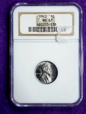 1943 P  Lincoln Wheat Steel Cent Blast White Flashy Gem Graded NGC MS 67 1c - Image 1 of 4