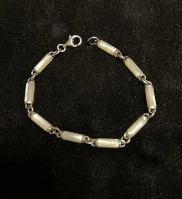 Pulsera de plata de ley 925 madreperla 6,5”, 9 G Foto 1 de 4