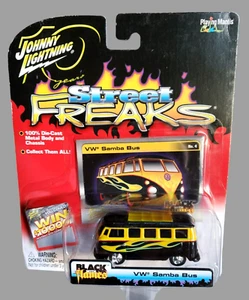 2004 Johnny Lightning Wolkswagen VW SAMBA BUS Street Freaks Black W/ Flames 1:64 - Picture 1 of 12