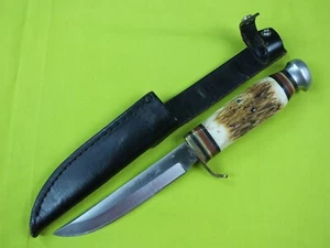 JAPAN BUFFALO ROMO FIGHTING HUNTING KNIFE ORIGINAL LEATHER SHEATH VINTAGE - Picture 1 of 12