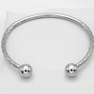 Men's 8" Stainless Steel Adjustable Round.Cuff Bracelet High Polish + Box - Picture 1 of 3
