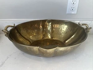 Vintage Messing Widderköpfe Schale überbacken mit Griffen Made in India - Bild 1 von 5
