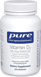 Pure Encapsulations Vitamin 125mcg D3 5000IU, Hypoallergenic, 250ct, Exp 01/27 - Picture 1 of 8