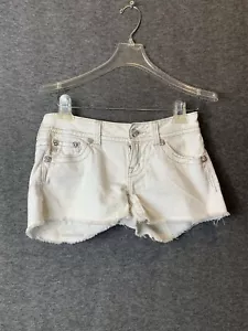 Miss Me Shorts Women 25White Denim Signature Frayed Distressed Rhinestone Aztec - Picture 1 of 14