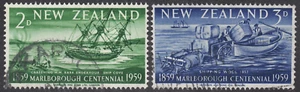 1959 New Zealand SC# 327-328 - "Endeavour" at Ship Cove - 2 Different - Used - Picture 1 of 2