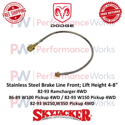 Тормозная магистраль Skyjacker из нержавеющей стали 4-8 дюймов передняя для Dodge Ramcharger, W100, W250 - Изображение 1 из 4