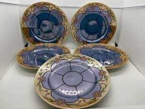Bread Dessert Plates Blue Flower w/ Yellow Trim & Small Flowers Japan Vintage - Picture 1 of 13
