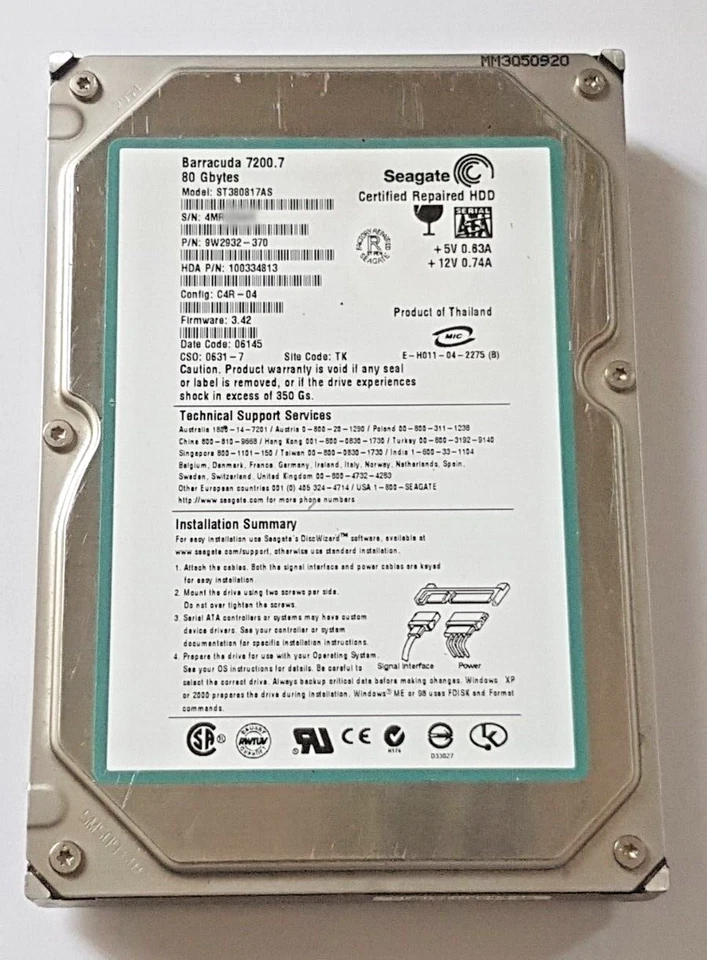 80 GB SATA Seagate barracuda 7200.7 ST380817AS 8MB 3.5 " Certified Repaired HDD - Image 1 of 1