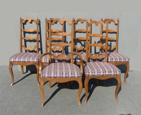 Six Vintage Ethan Allen Style French Country Ladderback Dining Chairs Cover