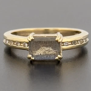9ct Yellow Gold Labradorite Solitaire Ring Size J 1/2 Hallmarked - Picture 1 of 10