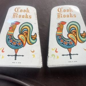 Vintage Metal Japan Cookbook Page Holders-Set Of 2-Roosters-Free Shipping - Picture 1 of 4