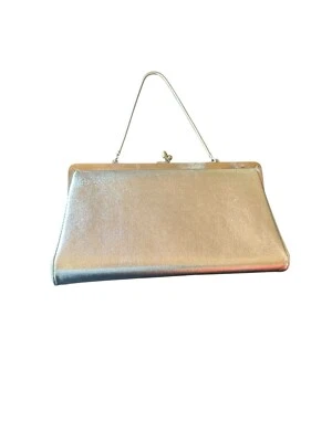 Vintage André Silver Metallic Evening Clutch Purse Chain Handle Satin Lining - Image 1 of 4