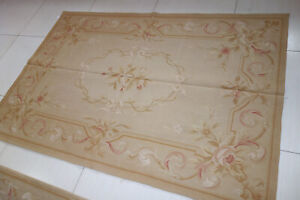 Shabby Vintage Hand Woven French Style Rose Floral Aubusson Rug Wool Pastel
