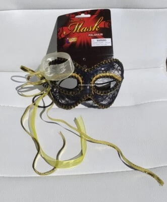 Máscara de ojos de Halloween con borde dorado de encaje negro Foto 1 de 3