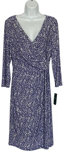 LAUREN Ralph Lauren Blue Floral Stretch Lined Surplice Dress Womens Size 10 NWT - Picture 1 of 8