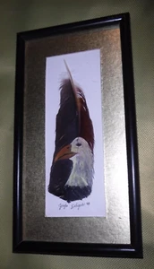 Painted Feather Art, By Josefa Delgado, Costa Rica 1998 FRAMED ART - Picture 1 of 3