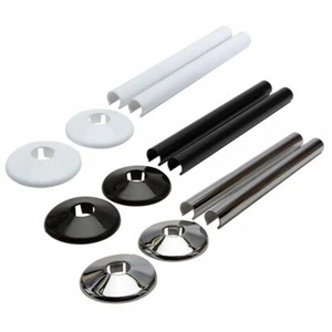 Easy Installation Chrome Radiator Pipe Sleeves Set of 8 Fits 15mm Pipes - Picture 1 of 59