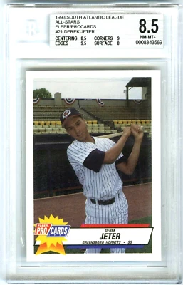 Derek Jeter (Pop 13) 1993 Procards BGS-8,5 casi nuevo-como nuevo+ tarjeta de radiocontrol de novato de ligas menores #21 Foto 1 de 2