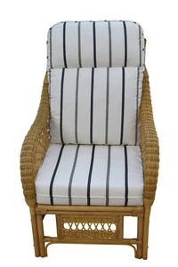 Portofino Cane Conservatory Furniture -Single Chair - Striped Cushions - Picture 1 of 5