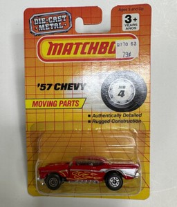 1993 MATCHBOX SUPERFAST #4 RED WITH FLAMES FLIP NOSE 57 CHEVY NEW (T32)
