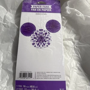 Amethyst Polka Dot & Solid Paper Fan Purple 3 Per Pack 1 16" & 2 12" Decorations - Picture 1 of 2