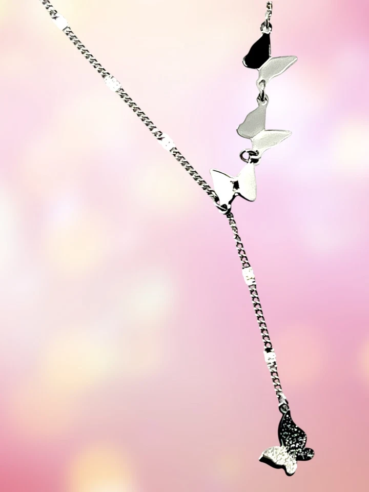 316L Stainless Steel Necklace /  Double-layer Butterfly Choker Collier Pendants - Image 1 of 4