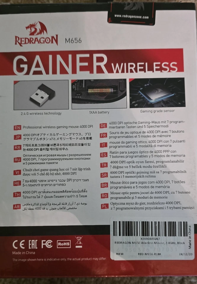 Ratón Inalámbrico para Juegos Redragon M656 Gainer, 4000 DPI 2.4Ghz - Caja Abierta Probado Foto 1 de 4