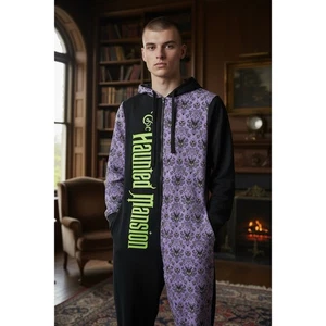 Disney Parks Haunted Mansion Purple Wallpaper Adult One Piece Hooded M - Picture 1 of 13