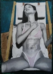 Woman Portrait Gemälde Papier A4 Ölpastell Kunst, Oil Pastel Art On Paper A4 - Bild 1 von 2