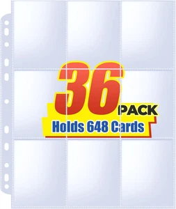 36er Pack Trading Card Sleeve, für 648 Karten, 9 Pocket Card Sleeves Binder Sheets - Bild 1 von 12