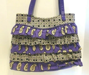 Vera Bradley Purple Violet Paisley Ruffle Simple Shoulder Purse Magnetic Closure - Imagen 1 de 8