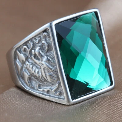 Anillo de boda clásico de acero inoxidable con circonita cúbica verde lago para hombre y mujer joyería de moda Foto 1 de 2