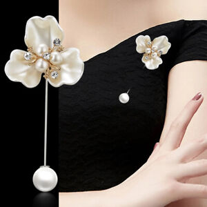 Imitation Pearl Shell Camellia Flower Brooch For Women White Floral Petal