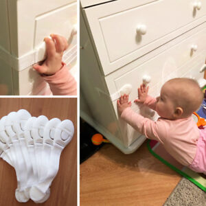 10x Child Adhesive Kid Baby Safety Drawer Door Lock Cupboard Cabinet Belt White