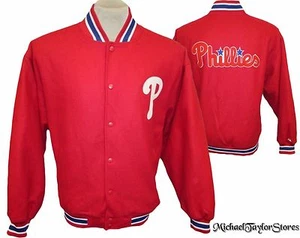 Chaqueta roja abotonada de lana bordada para hombre Philadelphia Phillies MLB Majestic - Imagen 1 de 6