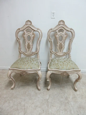 Pair Century Furniture Highly Carved French Dining Room Side Chairs A Cover