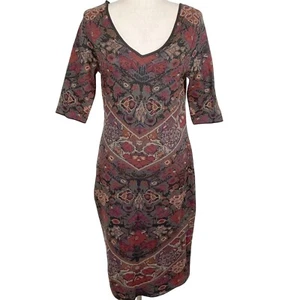 Peruvian Dress Women M Purple Multi Floral Boho Pima Cotton Knit Sweater Bodycon - Picture 1 of 11